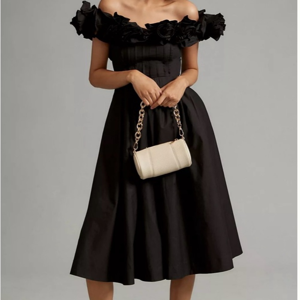 Anthropologie Black Off-Shoulder Midi Dress